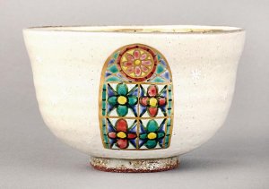 画像1: 【茶道具】　茶碗　粉引釉　ステンドグラス　 (1)