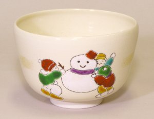 画像1: 【茶道具】　雪だるま　茶碗　　*八木海峰*　　クリスマスにも　 (1)