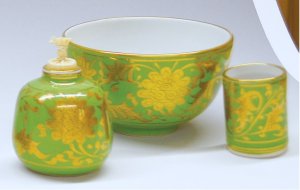 画像1: 【限定2】茶箱用　三点セット（緑地　金襴手　三ッ揃） (1)