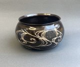 1493  十三代　横石嘉助　長崎三彩　波彫文　水指　茶道具　未使用 未使用保管品 十三代横石嘉助 長崎三彩 飾壺四耳 インテリア