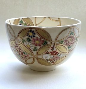 画像1: 【茶道具】仁清写　四季七宝　茶碗　　　　　*中村華峰*四季草花*　 (1)