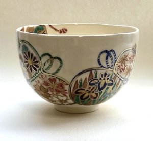 画像1: 【茶道具】仁清写　瓢草花　茶碗　　　　　　*中村華峰*四季草花*　 (1)