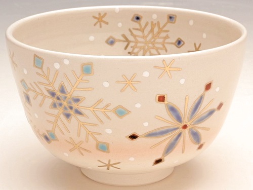 通販販売【茶道具】 茶碗 色絵 雪華 *中村華峰* クリスマスにも・茶道具